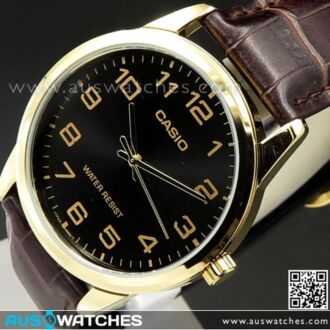 Casio Quartz Easy to Read Gold Black Unisex Watch MTP-V001GL-1B, MTPV001GL