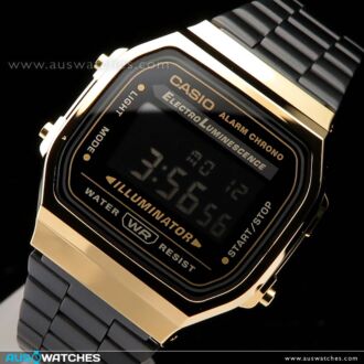 Casio Vintage Black and Gold Metal Digital Watch A168WEGB-1B