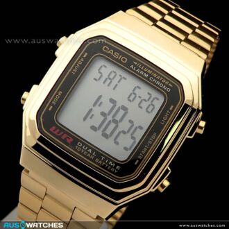 Casio Vintage Gold Tone Stainless Steel Alarm Stopwatch Digital Watch A178WGA-1A