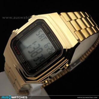 Casio Vintage Gold Tone Stainless Steel Alarm Stopwatch Digital Watch A178WGA-1A