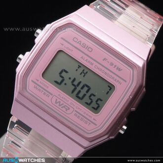 Casio Transparent Pink Digital Unisex Watch F-91WS-4D