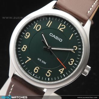 Casio Standard Analog Leather Strap Green Dial Quartz Watch MTP-B160L-3B