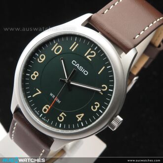 Casio Standard Analog Leather Strap Green Dial Quartz Watch MTP-B160L-3B