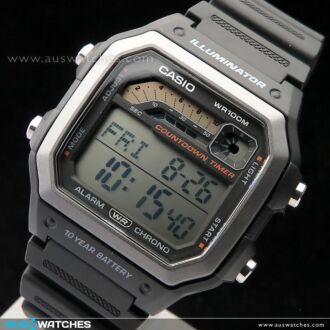 Casio Digital 10-Year Battery 100M Resin Band Watch WS-1600H-1A, WS1600H