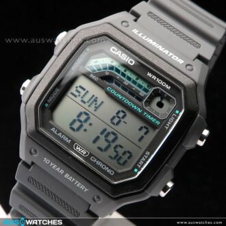 Casio Digital 10-Year Battery 100M Resin Band Watch WS-1600H-8A, WS1600H