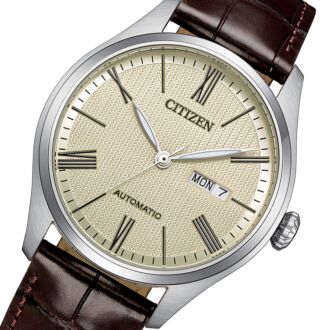 Citizen Mechanical Cream Dial Brown Leather Automatic Watch NH8410-08B