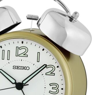 Seiko Bedside Bell Alarm Clock With Quiet Movement Gold QHK063G