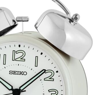 Seiko Bedside Bell Alarm Clock With Quiet Movement White QHK063W