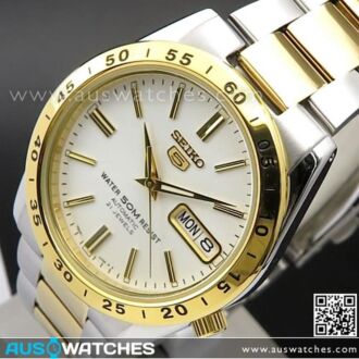 Seiko 5 Two Tone White Face Day Date Mens Watch SNKE04K1, SNKE04