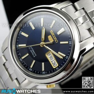 SEIKO 5 Automatic Blue Gold Mens Watch See-thru Back SNKL79K1, SNKL79