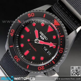 Seiko 5 Sports Black Red Nylon Strap 100M Automatic Watch SRPD83K1, SRPD83