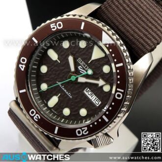 Seiko 5 Sports Brown Nylon Strap 100M Automatic Watch SRPD85K1, SRPD85