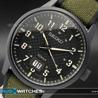 Seiko Quartz Analog Black Green Silicone Strap Mens Watch SUR325P1