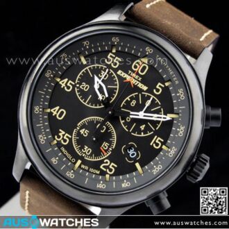 Timex Expedition Field Chronograph Black Dial Brown Leather Strap Men's Watch T49905