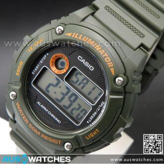 Casio Alarm Stopwatch 50M Digital Watch W-216H-3B, W216H