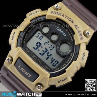 Casio 10Yrs Battery Vibration 5 alarm Brown Sport Watch W-735H-5AV, W735H