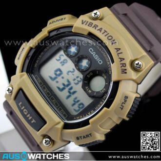 Casio 10Yrs Battery Vibration 5 alarm Brown Sport Watch W-735H-5AV, W735H