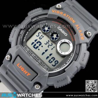 Casio 10Yrs Battery Vibration 5 alarm Gray Sport Watch W-735H-8AV, W735H