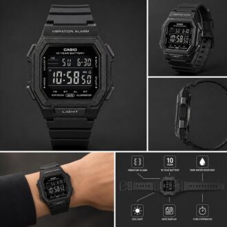Casio Vibration Alarm 100M Digital Watch W-738H-1B, W738H