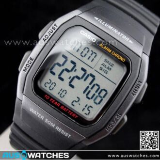 Casio Dual time 50M WR Stopwatch Digital Sport Watch W-96H-1B, W96H