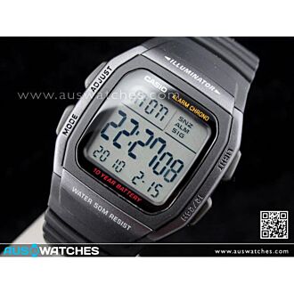 Casio Dual time 50M WR Stopwatch Digital Sport Watch W-96H-1B, W96H