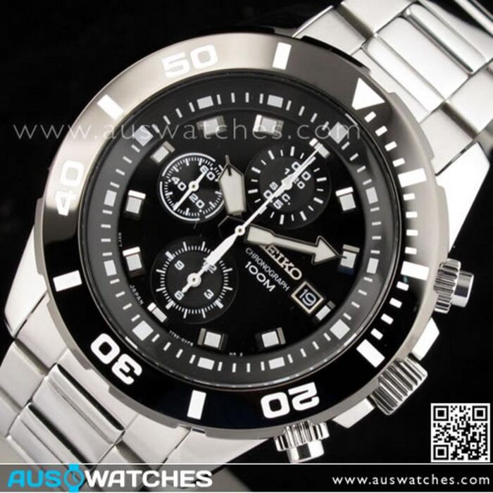 Seiko chronograph stainless sales steel case men's watch