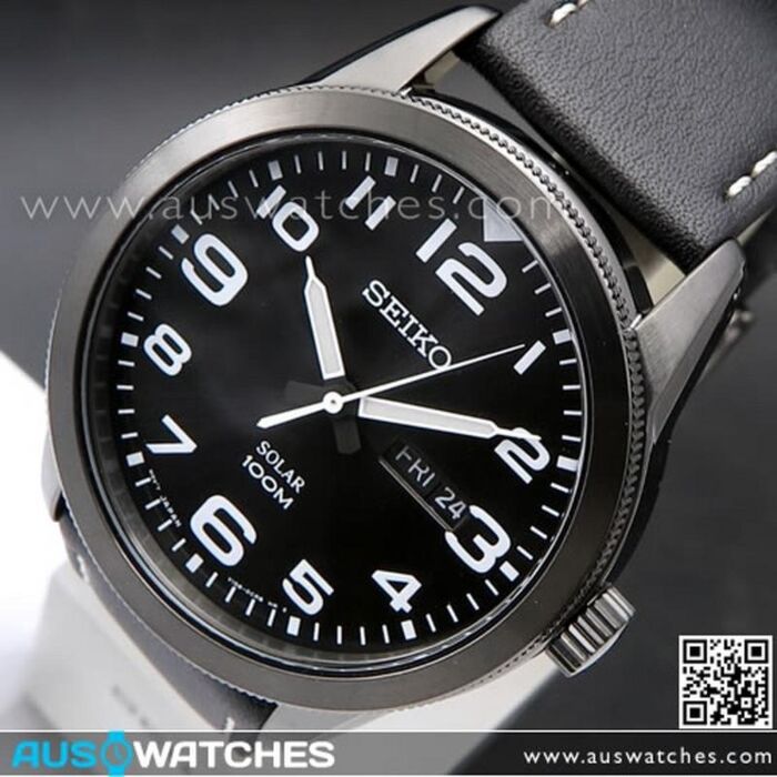 Seiko Solar Powered Leather Strap Mens Watch SNE477P1, SNE477