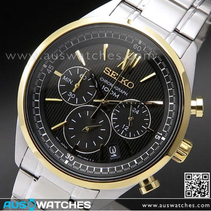 Seiko chronograph 100m store silver and gold