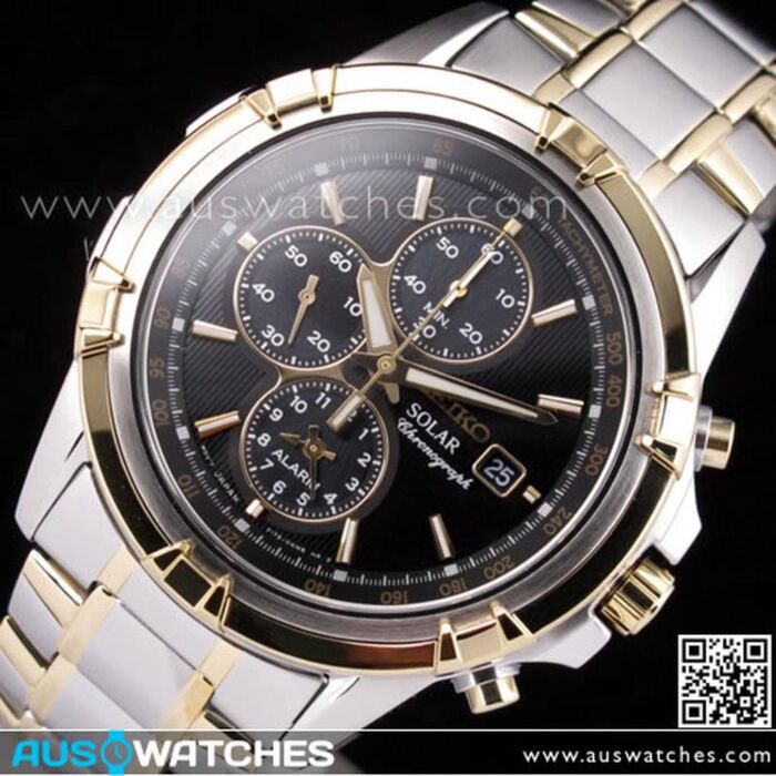 Seiko Solar Two Tones 100m WR Chronograph Sports Watch SSC142P1 SSC142