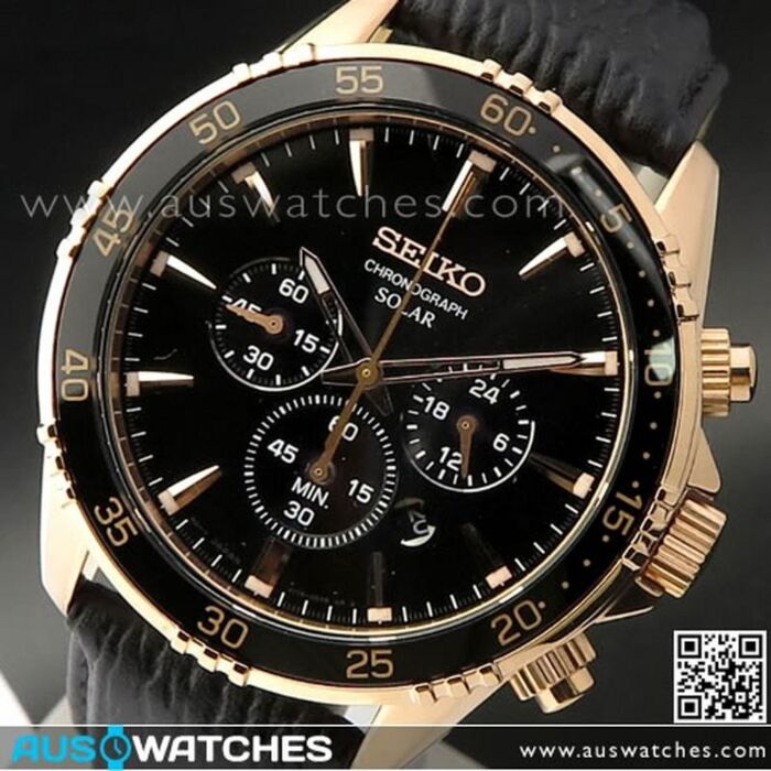 BUY Seiko Solar Black Dial Rose Gold Chronograph Mens Watch SSC448P1 - Buy  Watches Online | SEIKO AUS Watches